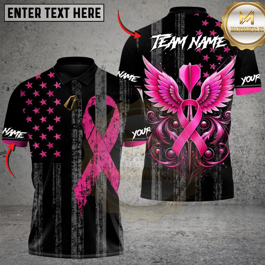 Maxcorners Pink Ribbon Awareness Darts Customized Name, Team Name 3D Shirt