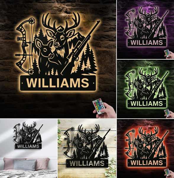 Maxcorners Personalized Deer Hunting Metal Sign WITH LED/WITHOUT LED – Bow & Rifle Wall Decor for Hunters LM0110