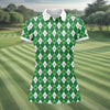 Maxcorners St Patrick's Day Shamrock Argyle Pattern Green And White Argyle Golf Shirt, Women's Golf Tops, Ladies Golf Polos