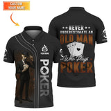 Poker T Shirt  Never Underestimate An Old Man Who Plays Poker Skeleton Card Player Black Tee