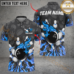 Maxcorners Bowling Inferno Strike Personalized Name Men And Women 3D Polo Shirt Custom Bowling Team Jersey (4 Colors)