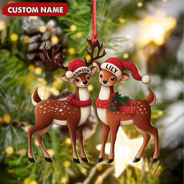 Maxcorners Personalized Couple Reindeer Acrylic Ornament – Cute Custom Deer Christmas Tree Gift for Couples LM0411