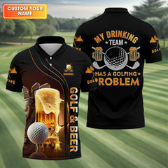 Maxcorners My Drinking Team Has Golfing Problem Custom Men's Golf Polo Shirt, Mens Golf Gift, Funny Golf Shirt