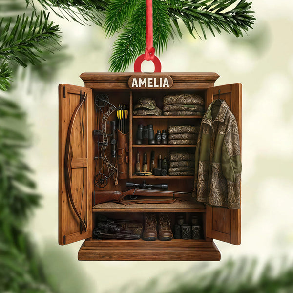 Maxcorners Personalized Hunter’s Gear Closet Ornament, Custom Name Hunting Equipment Christmas Decoration

 LM0411