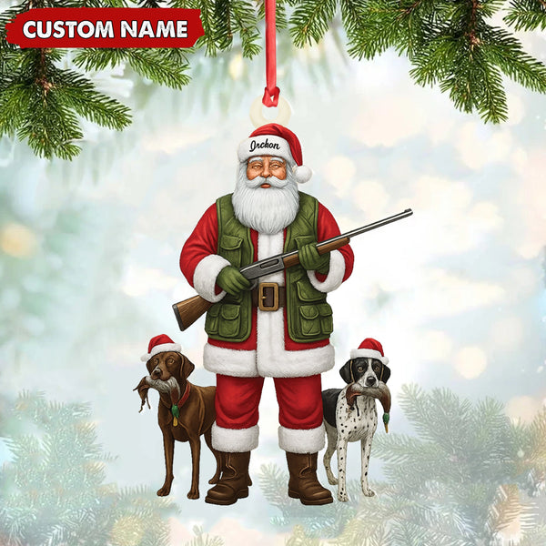 Maxcorners Personalized Santa Hunter Christmas Ornament – Funny Dog Lover Acrylic Holiday Decor LM0411