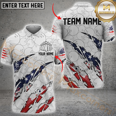 Maxcorners Bowling Patriotic Claw Ripped USA Flag Personalized Name 3D Unisex Shirt
