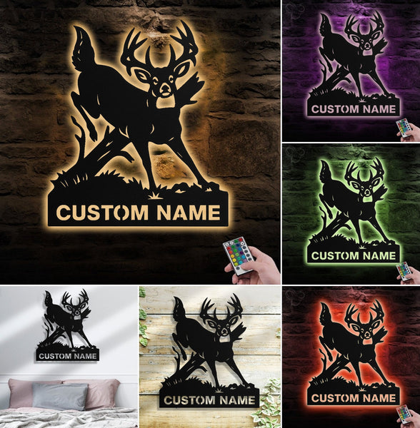 Maxcorners Personalized Deer Hunting Buck Metal Sign WITH LED/WITHOUT LED – Rustic Cabin Wall Decor, Gift for Hunters LM0110