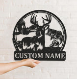 Maxcorners Personalized Deer, Fish & Duck Hunting Metal Sign WITH LED/WITHOUT LED, Rustic Wildlife Wall Decor for Cabin, Lodge, or Mancave LM0110
