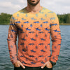 Maxcorners Swordfish Pattern Orange Fishing Shirt, Cute Fishing Outfits, SPF Shirt For Men, Men's Fishing Shirt
