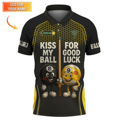 Maxcorners Funny Billiards Shirt, “Kiss My Ball for Good Luck” Custom Name Shirts, Gift for Billiard Players LM0509