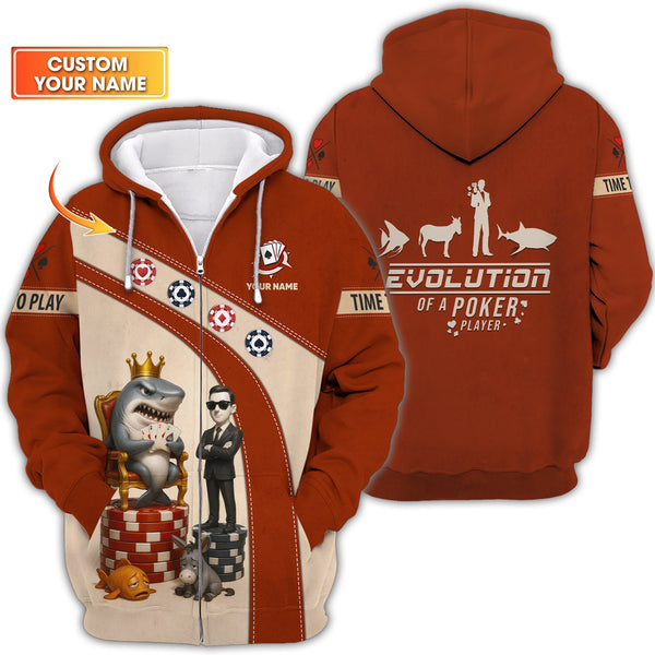 Poker T Shirt, Evolution of a Poker Player Tee Custom Funny Shark & Donkey Design