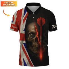 Maxcorners UK Darts Skull Shirt, Custom Darts Jersey With British Flag, Funny Darts Polos LM0509