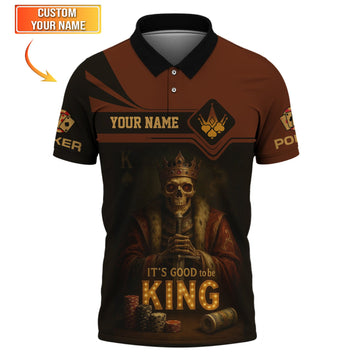Maxcorners Custom Poker Shirt Skeleton King Design, It's Good to Be King Brown Black Tee Poker T Shirt for Poker PlayersLM1009