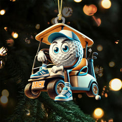 Maxcorners Blue Golf Ball Driving Golf Cart Acrylic Ornament, Golf Xmas Ornaments, Golf Christmas Gifts, Cool Golf Gift LM1611