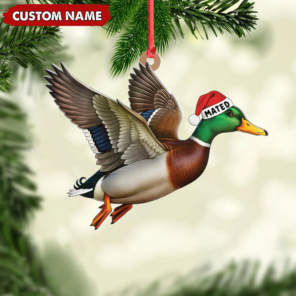 Maxcorners Personalized Flying Duck Acrylic Ornament – Custom Name Christmas Acrylic Gift for Hunters LM0411
