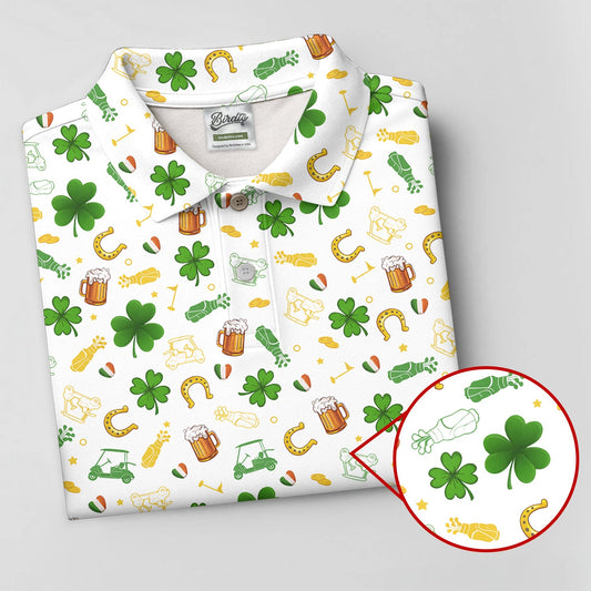 Maxcorners St Patrick's Day Beer Golden Horseshoes Shamrock Golf Shirt, Polo Shirts For Men, Golf Shirts For Men