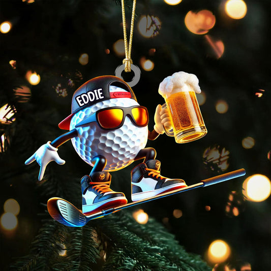 Maxcorners Golf And Beer Cool Golf Ball Acrylic Ornament, Golf Xmas Ornaments, Golf Christmas Gifts, Cool Golf Gift LM1611