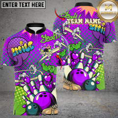 Maxcorners Bowling Retro Graffiti Customized Name, Team Name 3D Shirt (4 Colors)