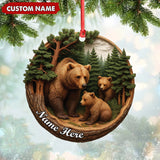 Maxcorners Personalized Bear Family Canvas, Woodland Forest Wall Art, Rustic Nature Home Decor Gift for Animal Lovers LM0411