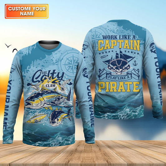 Maxcorners Work Like A Captain Play Like A Pirate Fishing UPF Shirts, Funny Fishing Shirt, Fishing Shirt For Men