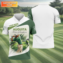 Maxcorners Custom Augusta Golfer Home Of Champions Men's Golf Polo Shirt, Mens Golf Gift, Mens Golf Shirt