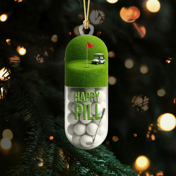 Maxcorners The Happy Pill Green Golf Club Acrylic Ornaments, Golf Christmas Gifts, Funny Golf Ball Golf Ornaments LM1611