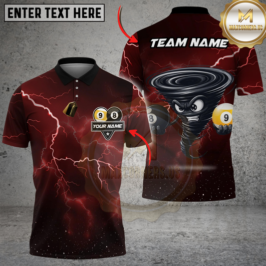 Maxcorners Billiards Ball 8 & Ball 9 Angry Tornado Character Personalized Name Shirt (6 Colors)