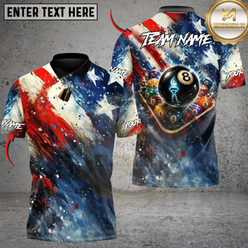 Maxcorners Fierce Patriotic USA Flag Magic 8-Ball Billiards Personalized Name, Team Name 3D Unisex Shirt