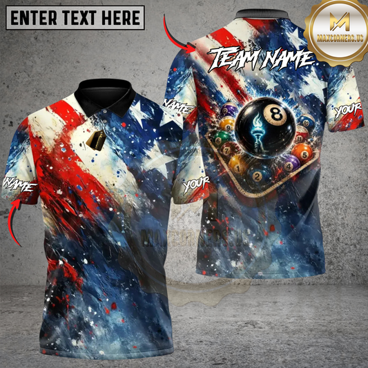 Maxcorners Fierce Patriotic USA Flag Magic 8-Ball Billiards Personalized Name, Team Name 3D Unisex Shirt