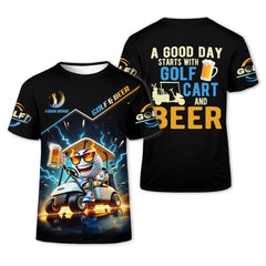 Maxcorners A Good Day Starts With Golf Cart & Beer Custom Golf Polo Shirt, Funny Golf Shirt, Golf Gift For Men
