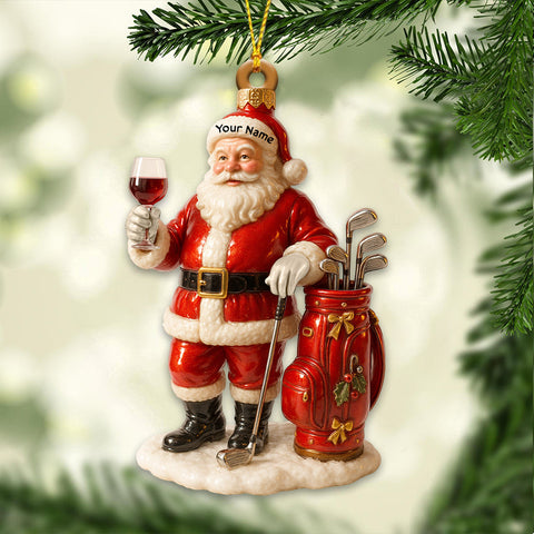 Maxcorners Personalized Santa Golf Ornament – Custom Name Golfer Christmas Ornament, Funny Golf and Wine Xmas Gift for Men, Golf Ornament and Golf Decor for Tree MT1611