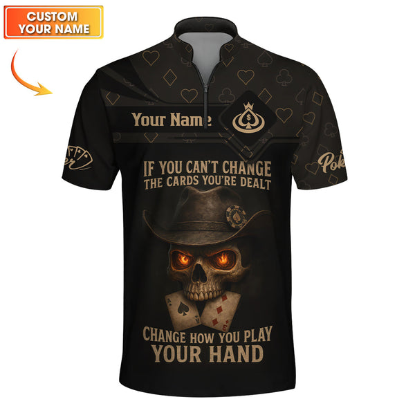 Texas Hold Em Shirts, Custom Name Poker Player Polos, Skull Poker Shirt