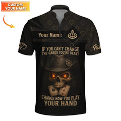 Maxcorners Texas Hold Em Shirts, Custom Name Poker Player Polos, Skull Poker ShirtLM1009