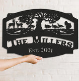 Maxcorners Personalized Hunting Metal Sign WITH LED/WITHOUT LED Light Deer Turkey Scene Custom Name Metal Wall Art Hunter Gift Rustic Cabin Decor LM0110