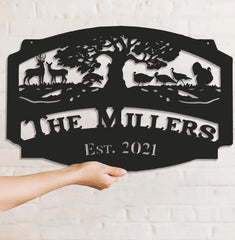 Maxcorners Personalized Hunting Metal Sign WITH LED/WITHOUT LED Light Deer Turkey Scene Custom Name Metal Wall Art Hunter Gift Rustic Cabin Decor LM0110