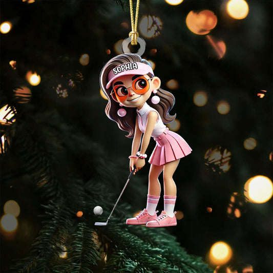 Maxcorners Custom Name Female Golfer Acrylic Ornament, Golf Xmas Ornaments, Golf Christmas Gifts, Cool Golf Gift LM1611