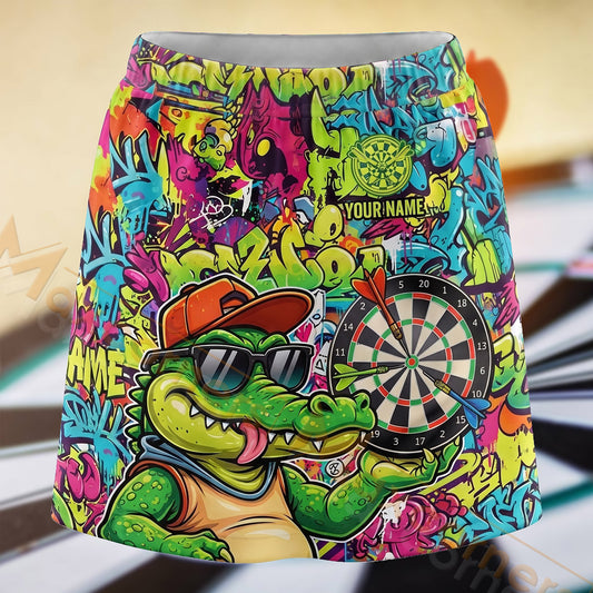 Maxcorners Darts Colorful Graffiti Crocodile Dartboard Personalized 3D Skort, Skirts With Shorts