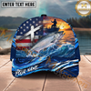 Maxcorners Fishing American Flag Sunset Wave Personalized Name 3D Cap (12 Fish Species)