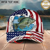 Maxcorners Fishing Patriotic Ripped Ocean Personalized Name 3D Cap (12 Fish Species)
