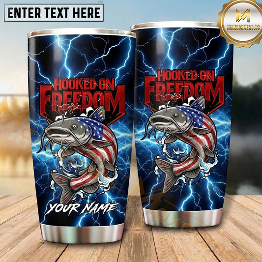 Maxcorners Fishing Tumbler Freedom Flag Blue Lightning Design Personalized Name Tumbler (13 Species)
