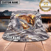 Maxcorners Fishing Blue Camo Fishing Illustration with Dynamic Splash Personalized Name 3D Bucket Hat (13 Fish Species)