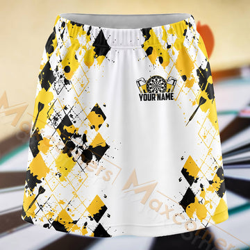 Maxcorners Darts Yellow Argyle Dartboard Personalized 3D Skort, Skirts With Shorts