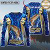 Maxcorners Fishing Blue Gold Tournament Multicolor Options Personalized Name, Team Name 3D Long Sleeve Shirt ( 12 Fish Species)