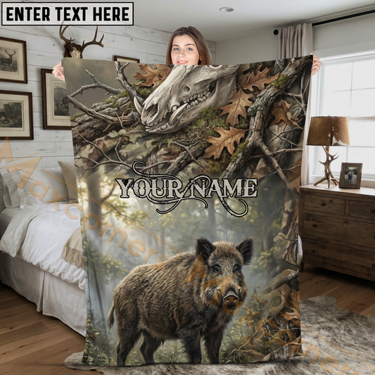 Maxcorners Wild Boar Skull Forest Hunting Personalized 3D Blanket
