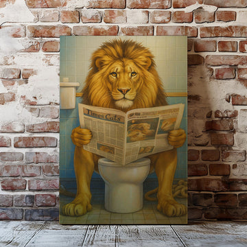 Maxcorners Funny Lion  Bath Canvas Wall Art Rustic Bathroom Decor for Cabin LM2611