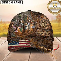 Maxcorners Deer Hunting Camo With American Flag Personalized Hat 3D Printed Multicolor | Brown