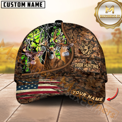 Maxcorners Deer Hunting Camo With American Flag Personalized Hat 3D Printed Multicolor | Brown