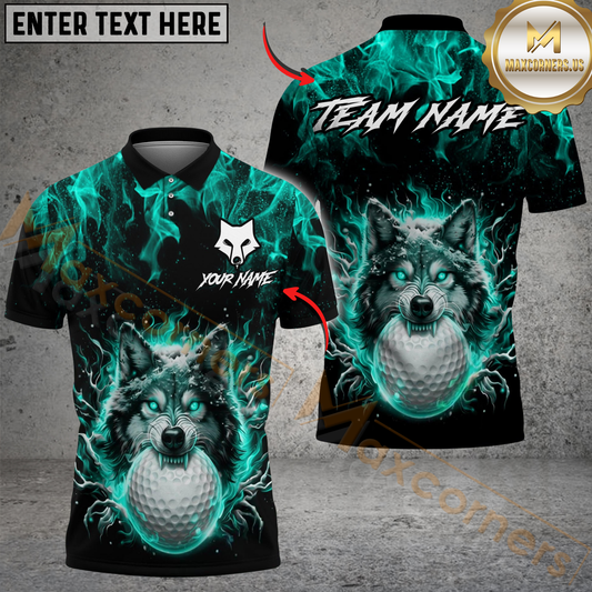 Maxcorners  Golf Flaming Wolf Design Personalized Name, Team Name 3D Shirt (4 Colors)