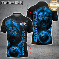 Maxcorners Bowling Lion Fury Fire Multicolor Customized Name, Team Name 3D Polo Shirt