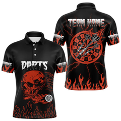 Maxcorners Custom Red Fire Flame Darrt Arrows Skull Dart Shirts For Men, Dart Team Jerseys LM064